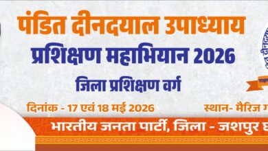 जशपुर जिले के पत्थलगांव में दो दिवसीय भाजपा जिला प्रशिक्षण वर्ग: मुख्यमंत्री विष्णुदेव साय, संगठन महामंत्री पवन साय समेत कई दिग्गज भाजपा नेता होंगे शामिल….